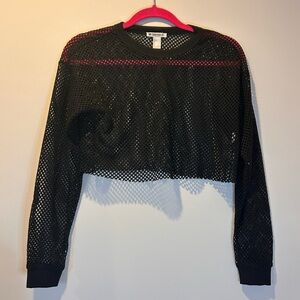 Forever 21 Black Mesh Sheer Cropped Long Sleeve Shirt Small Punk Goth Emo Y2K